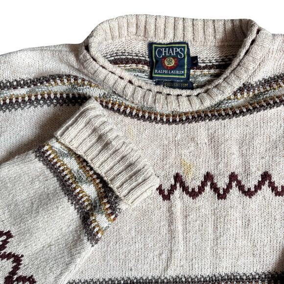 Chaps Ralph Lauren Men’s L Vintage Knit Sweater USA 100% Cotton Fair Isle - Picture 1 of 9